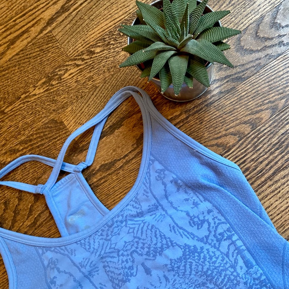 Baby Blue Razor Back Stretch Tank Top. Size: Small - Picture 3 of 7
